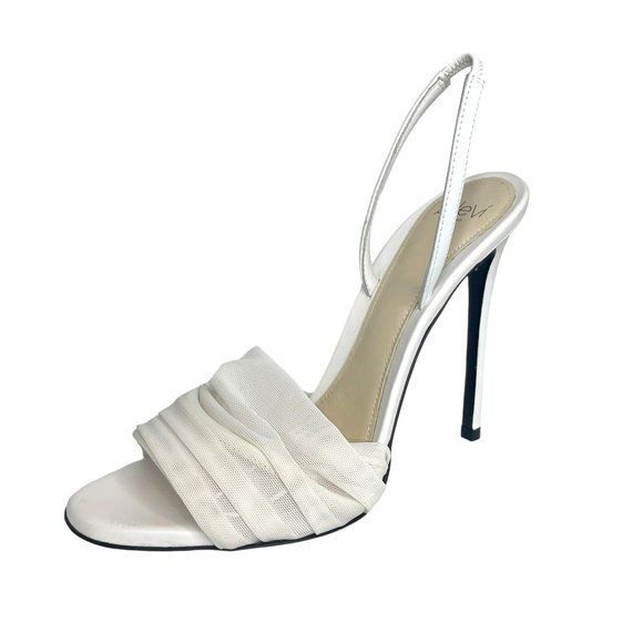 ALEVI Milano White Leather Mesh Slingback Stiletto Heels - IT 38.5, US 8.5 - Picture 1 of 12